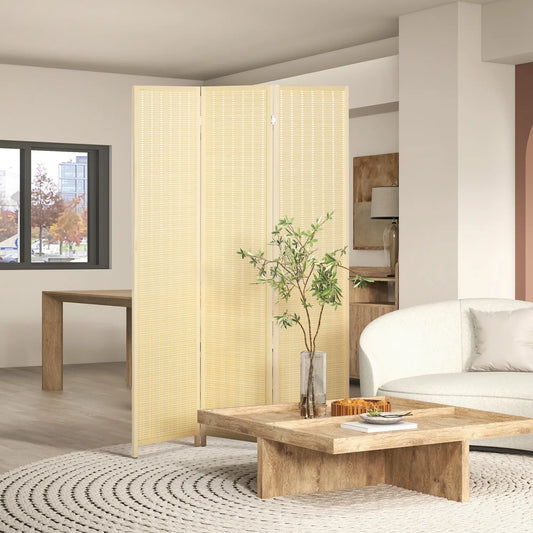 Woven Bamboo Room Divider, 3 Panel Folding Privacy Screen, Natural Wood Room Dividers Natural at Gallery Canada