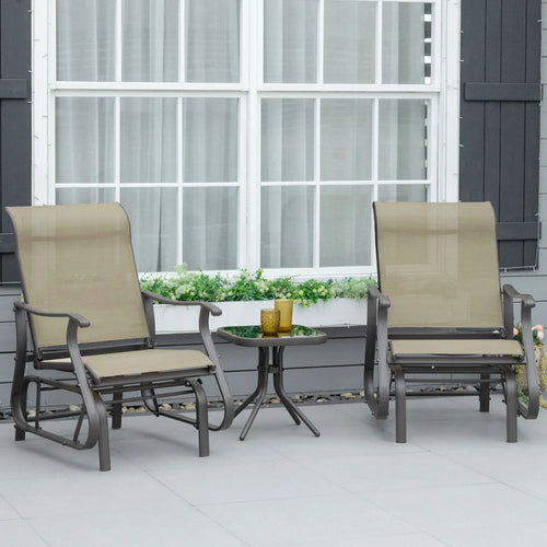 3PCs Gliding Rocking Chair, Bistro Tea Table Set, Grey