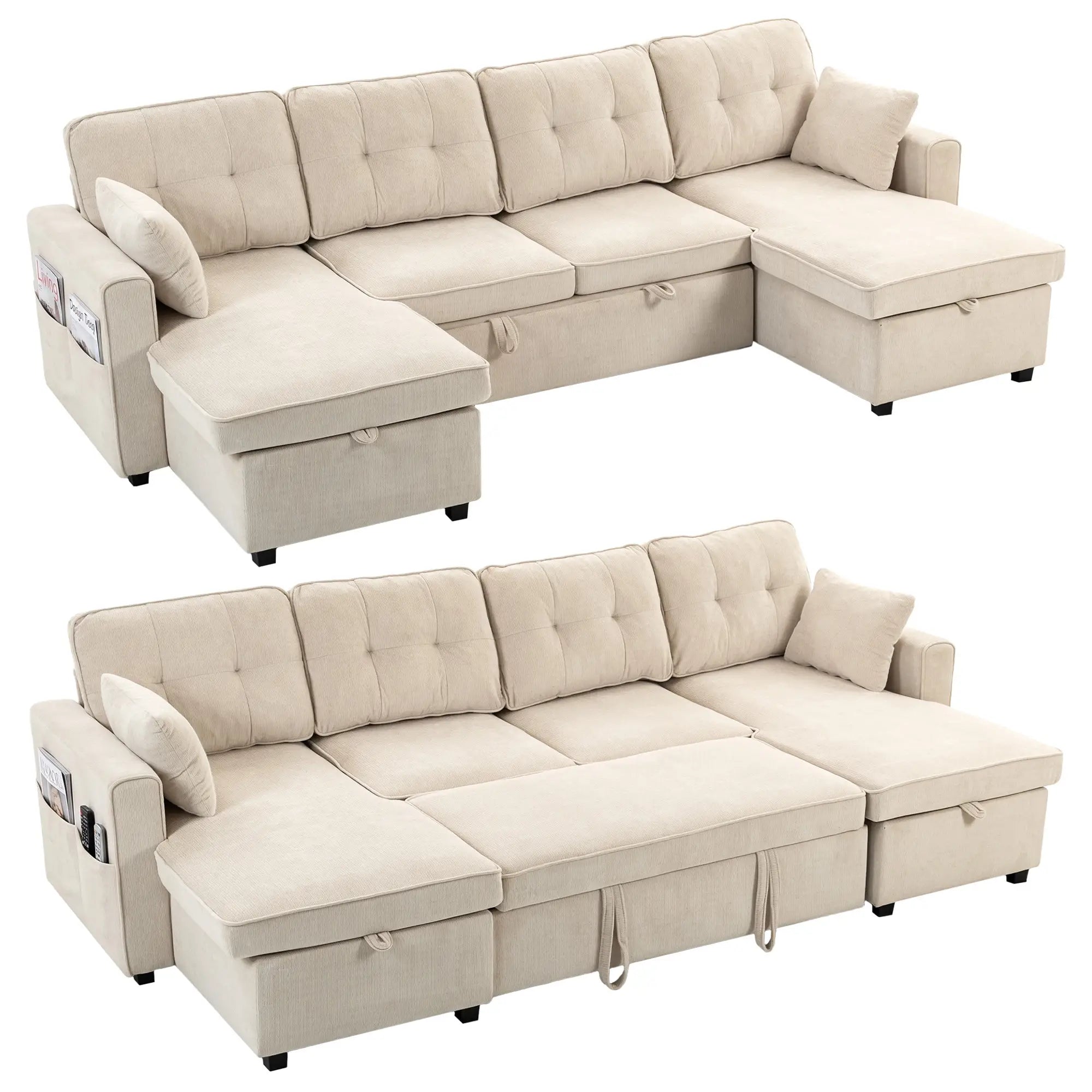 U Shaped Sectional Sofa Bed, 113