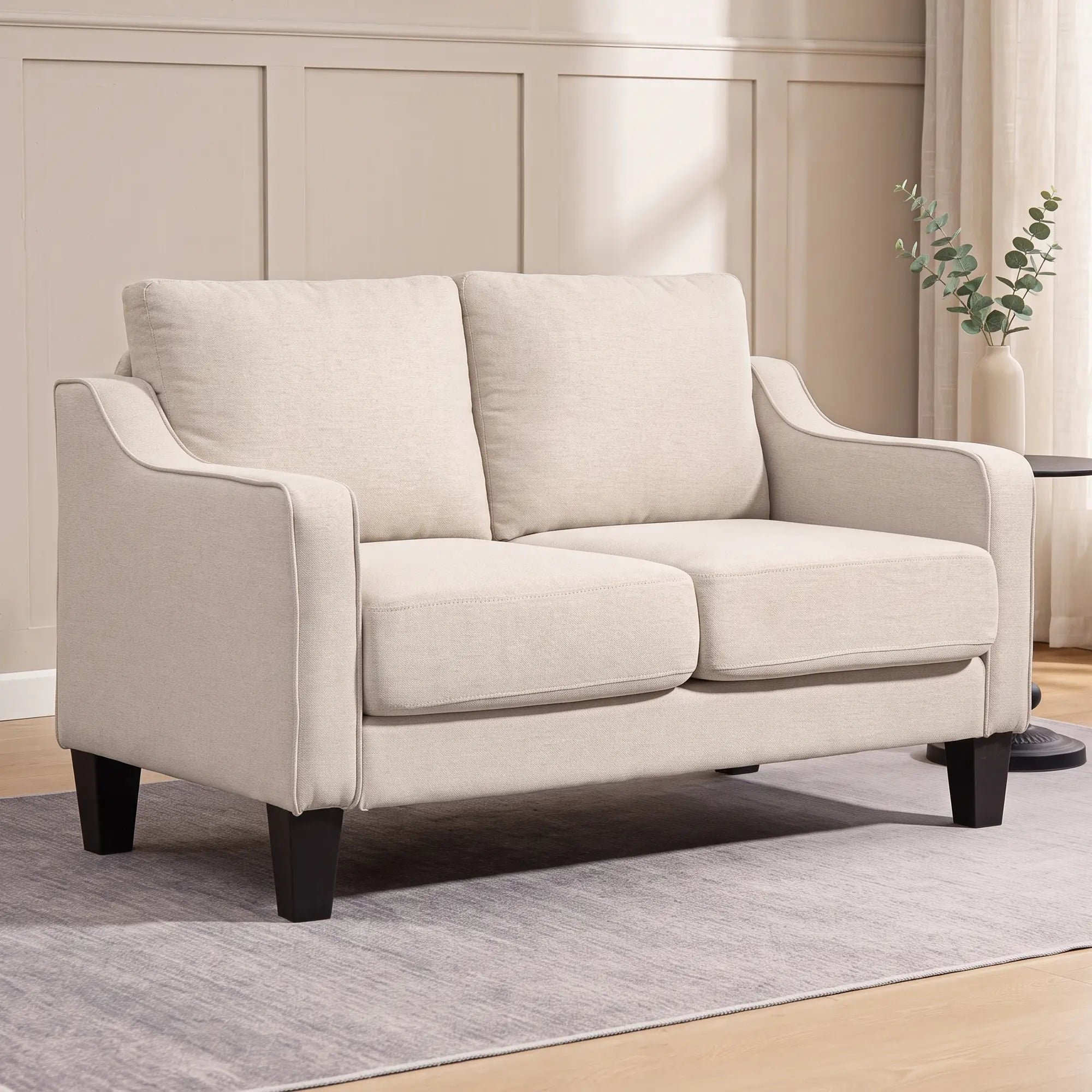 Modern Loveseat Sofa, Pocket Spring, Linen Upholstered, Beige 2-Seater Sofas at Gallery Canada