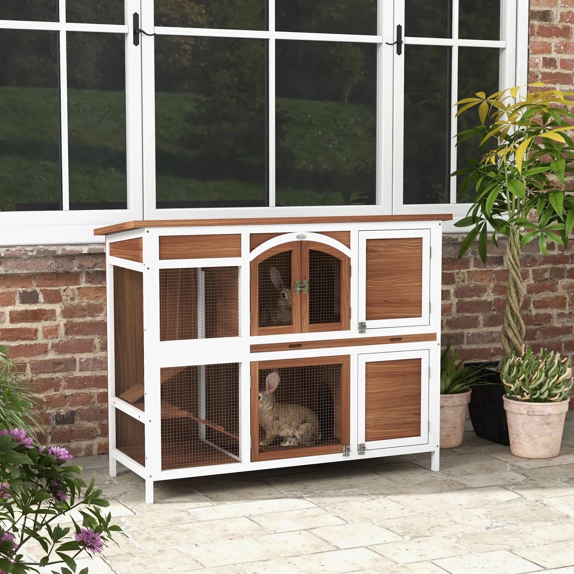 Two-Tier Wooden Rabbit Hutch, Openable Roof, Slide-Out Tray Rabbit Hutch at Gallery Canada