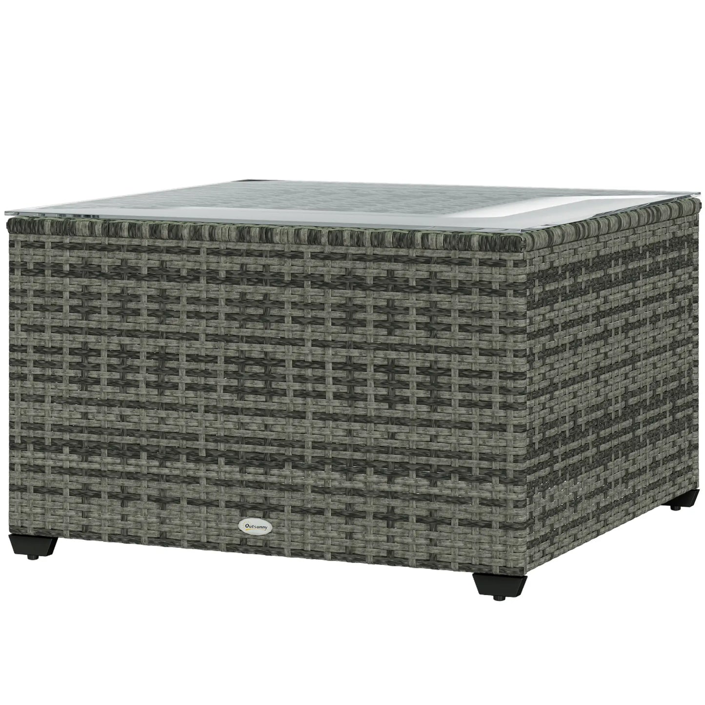 24.4" Patio Coffee Table, PE Rattan Outdoor Side Table, Tempered Glass Top, Light Grey Patio Side Tables Light Grey at Gallery Canada