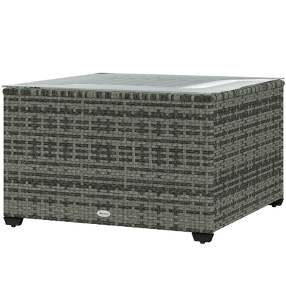 24.4" Patio Coffee Table, PE Rattan Outdoor Side Table, Tempered Glass Top, Light Grey Patio Side Tables Light Grey at Gallery Canada