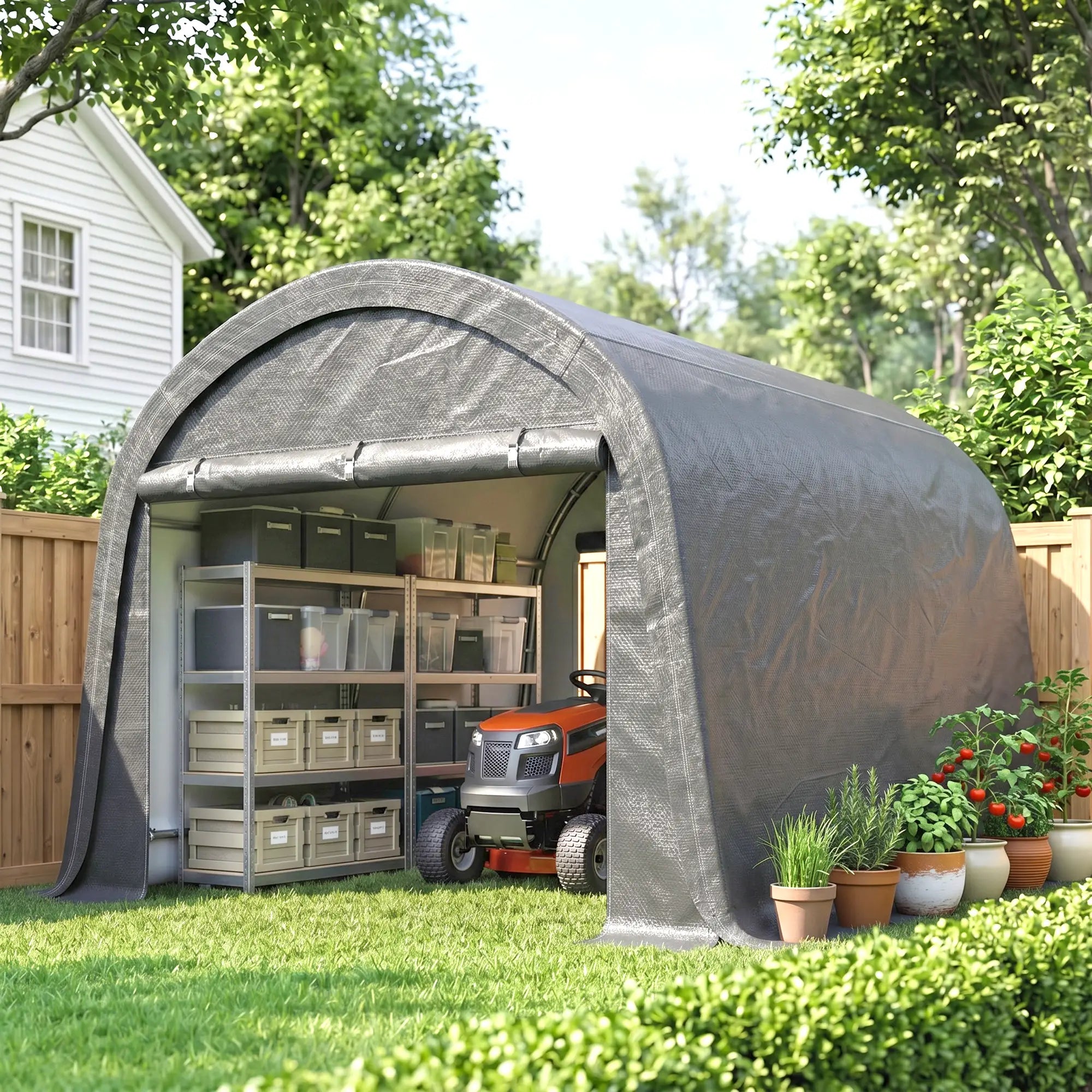 10' x 10' Outdoor Storage Tent, Heavy Duty Waterproof, Light Grey Sheds at Gallery Canada