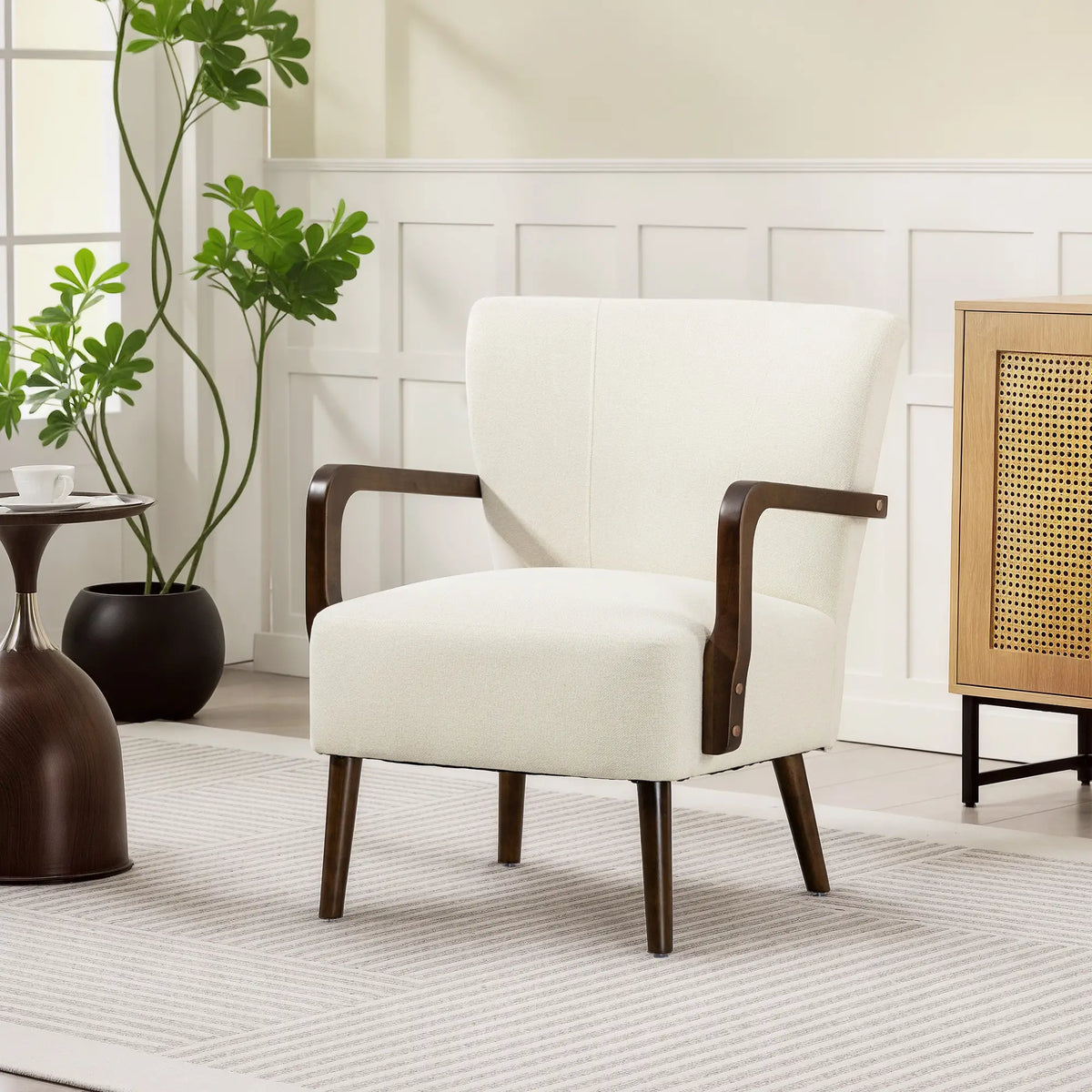 Accent Chair, Wooden Legs, Linen Fabric, Thick Padding, Cream White Accent Chairs at Gallery Canada