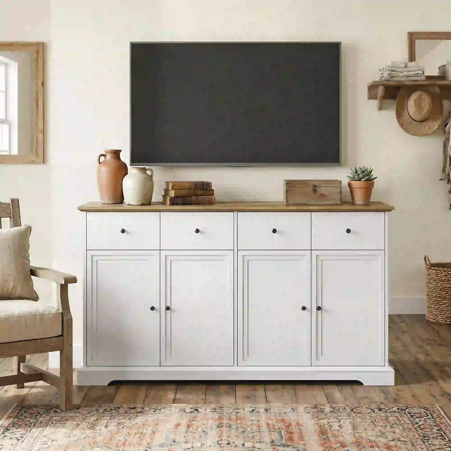 Sideboard Buffet Cabinet, 55" Farmhouse Kitchen Cabinet with Soft-Close Doors, 2 Drawers and 2 Adjustable Shelves Bar Cabinets at Gallery Canada