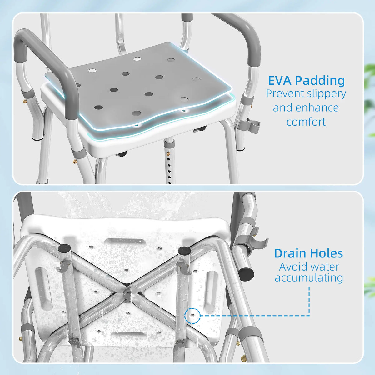 Adjustable Shower Chair With Arms, Back, Padded Seat, Light Grey Bath Chairs at Gallery Canada