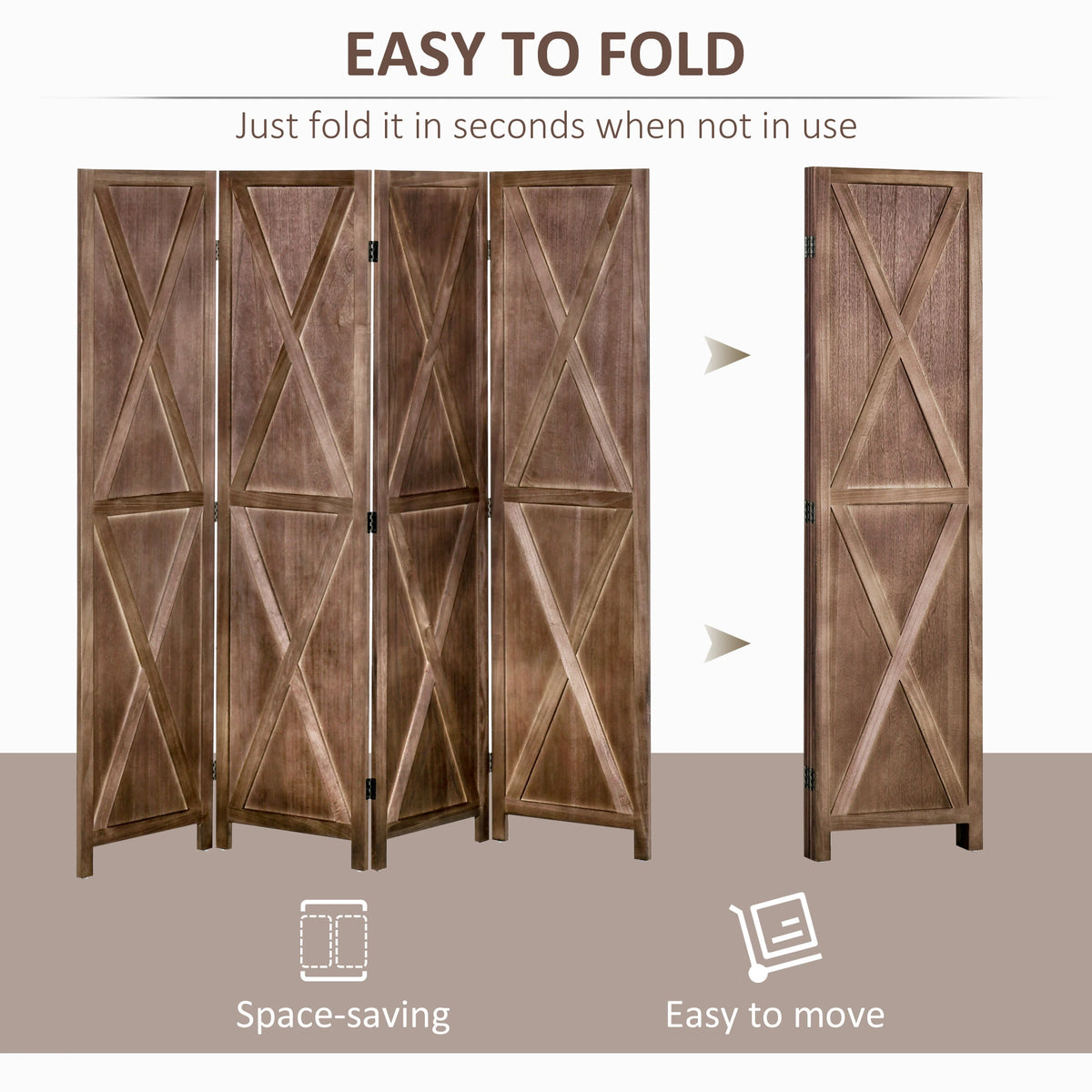 4-Panel Farmhouse Room Divider, Foldable Wooden Frame 5.6FT, Walnut Room Dividers at Gallery Canada
