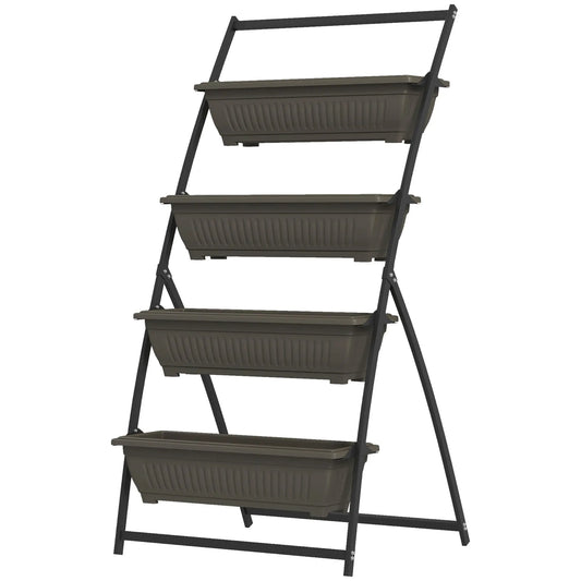 4-Tier Vertical Raised Garden Planter, 4 Boxes, Outdoor Plant Stand, Brown Plant Stands Dark Brown, Black at Gallery Canada