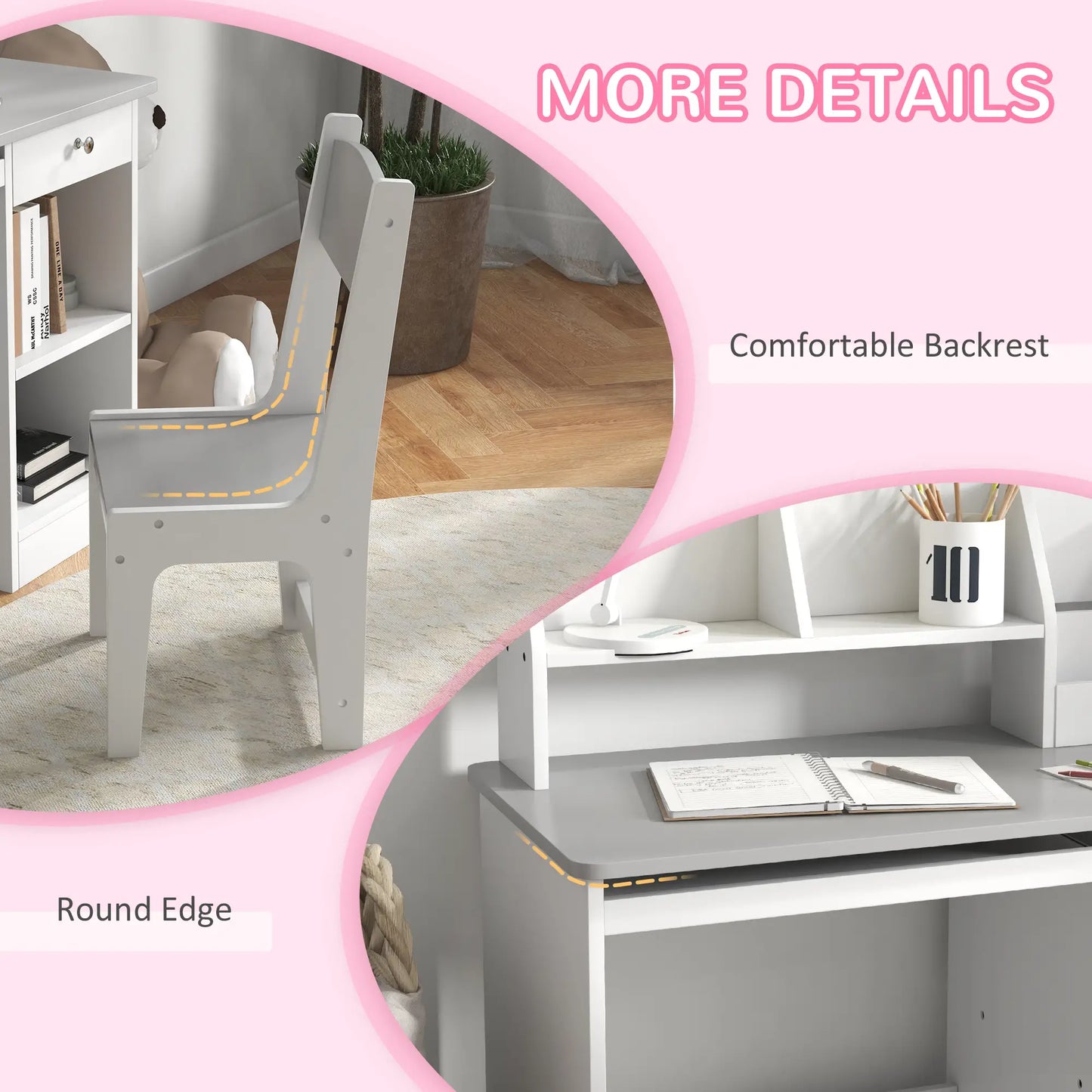 Kids Desk and Chair Set, Study Table for 5-8 Year Old, Grey Kids Desk Sets at Gallery Canada