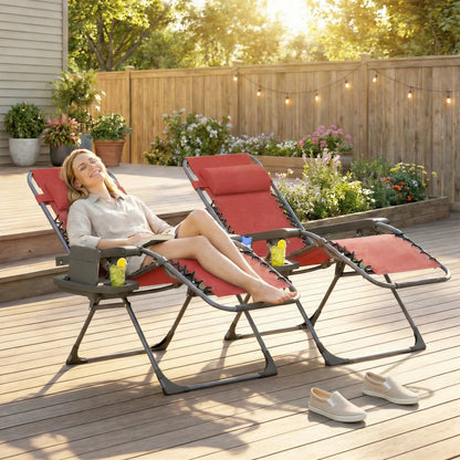 Zero Gravity Chair Set Of 2, Folding Reclining Outdoor Lounge Chair, Wine Red Lounger Chairs at Gallery Canada