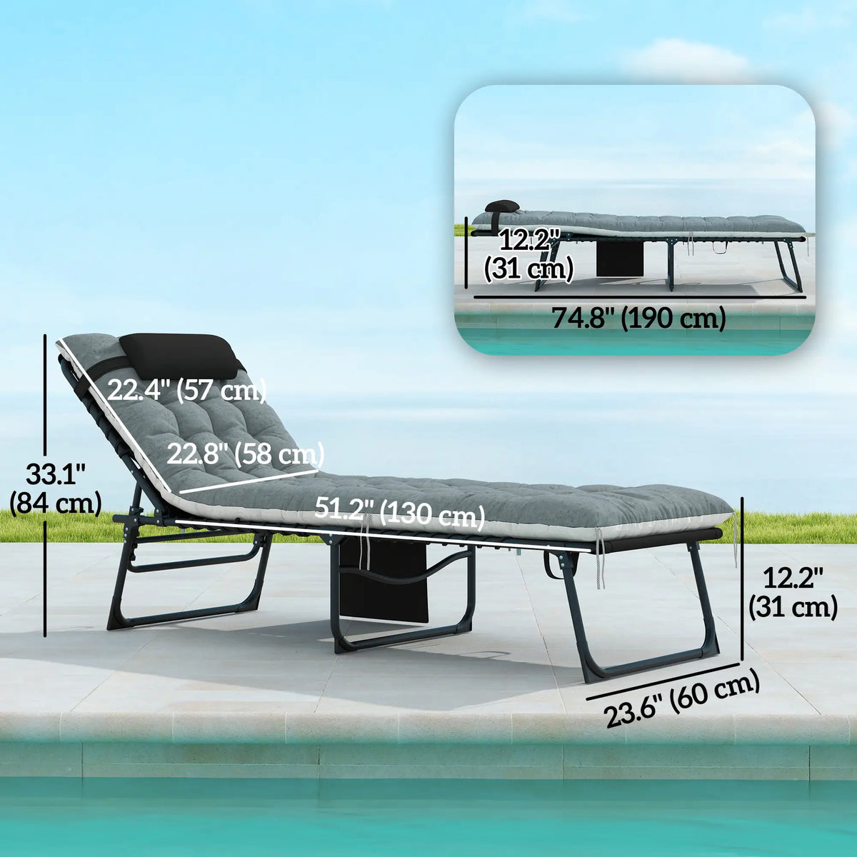 Outdoor Folding Lounge Chair Set, 2 Pack, Black/Grey Lounger Chairs at Gallery Canada