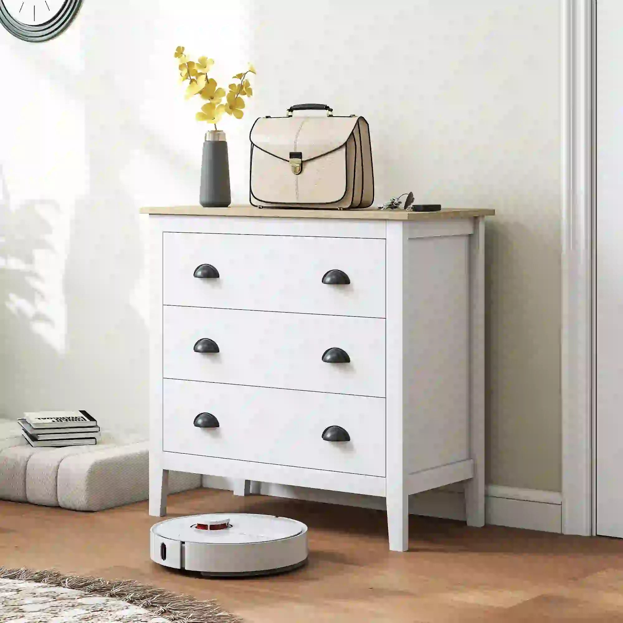 Modern 3 Drawer Dresser, Quiet Slides, White Storage Cabinets at Gallery Canada