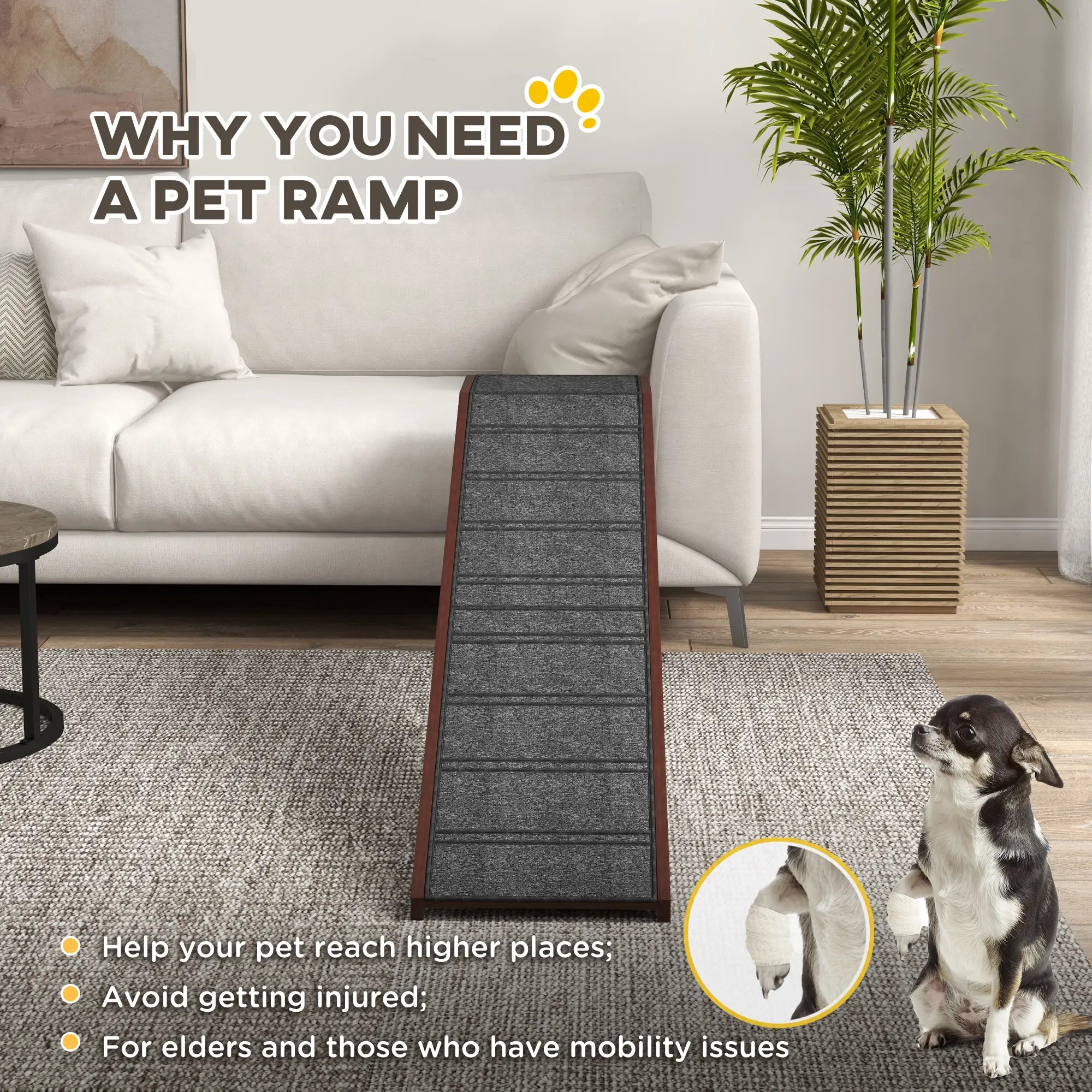 Pet Ramp Bed Steps, Non-Slip Carpet Top, Pine Wood, 74