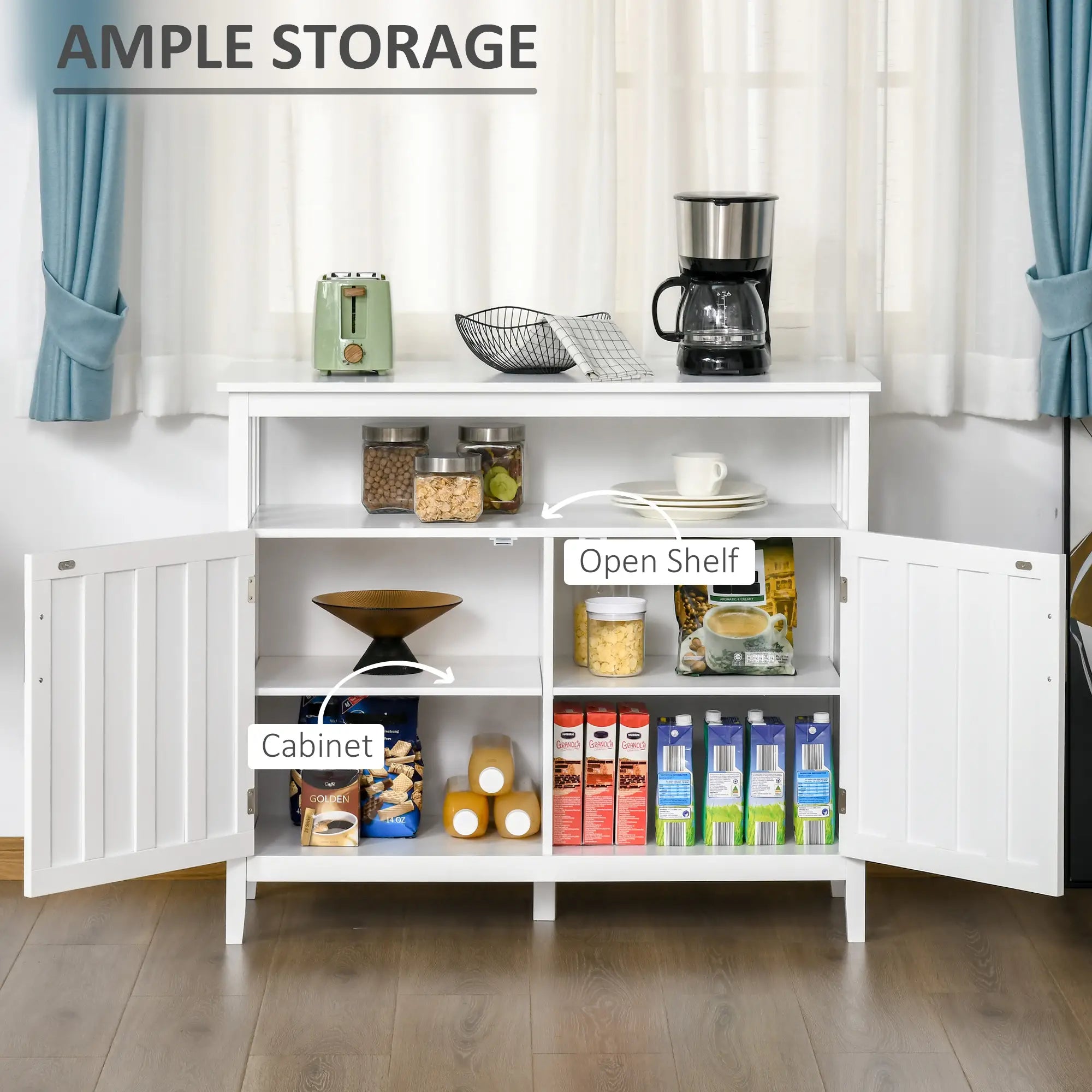 Sideboard Buffet Cabinet, 2 Doors, Adjustable Shelves, Kitchen Dining, White Bar Cabinets at Gallery Canada