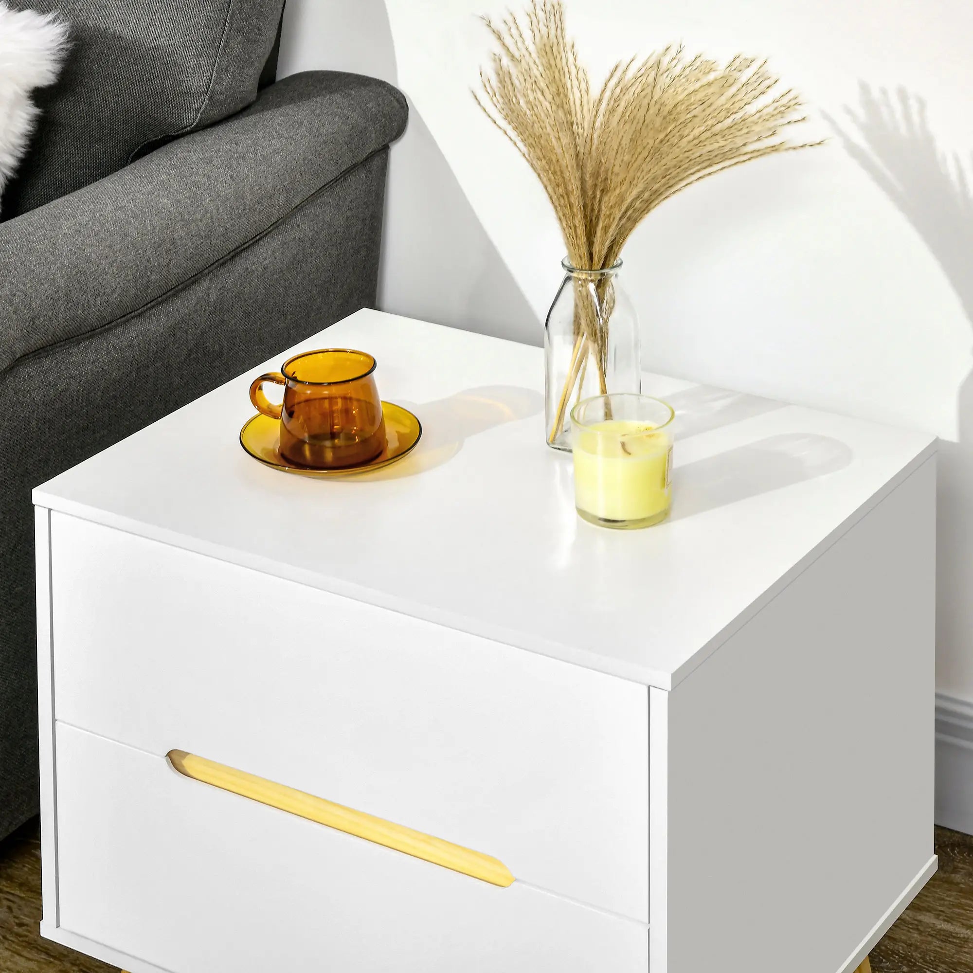 Nightstand 2 Drawers Bedside Table Solid Wood Legs, White Bedside Tables at Gallery Canada