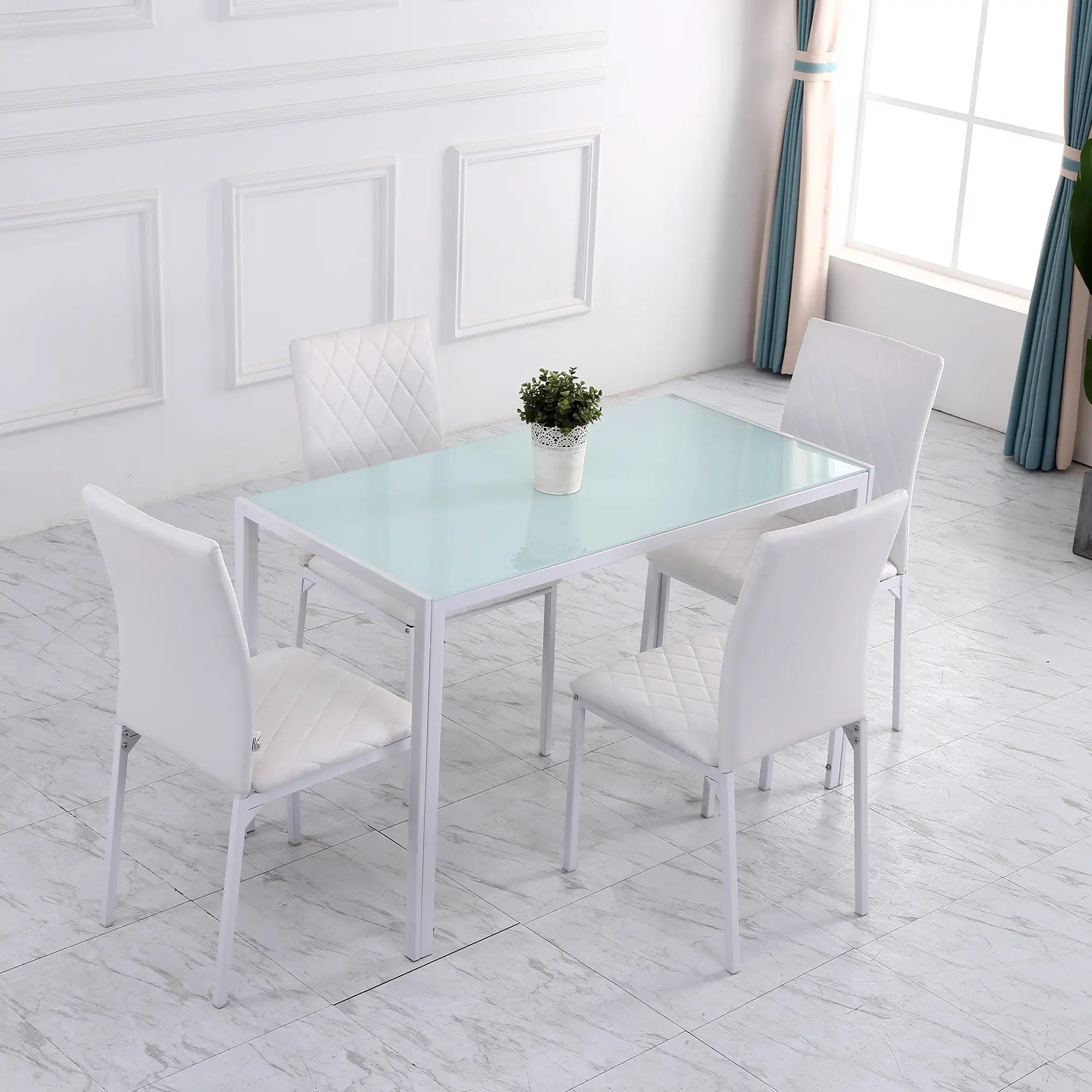 Modern Dining Chairs Set of 4, Upholstered Faux Leather, White Bar Stools at Gallery Canada