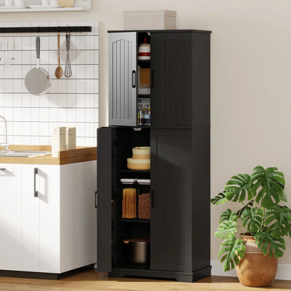Tall Pantry Cabinet, 64 Inch, Adjustable Shelves, Spice Racks, Black Kitchen Pantry Cabinets at Gallery Canada