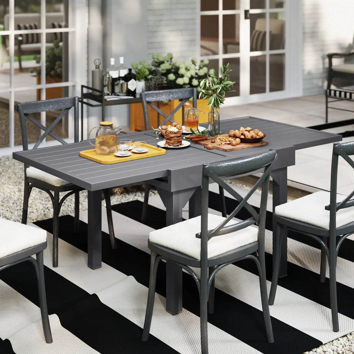 35-71 Inch Extendable Aluminum Outdoor Dining Table, Slatted Top, Grey Patio Dinning Tables at Gallery Canada