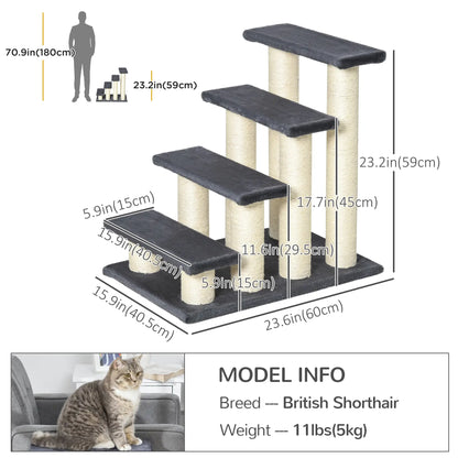 4 Tier Cat Tree, Pet Stairs, 4 Steps, Scratching Post, Dark Grey Cat Stairs at Gallery Canada