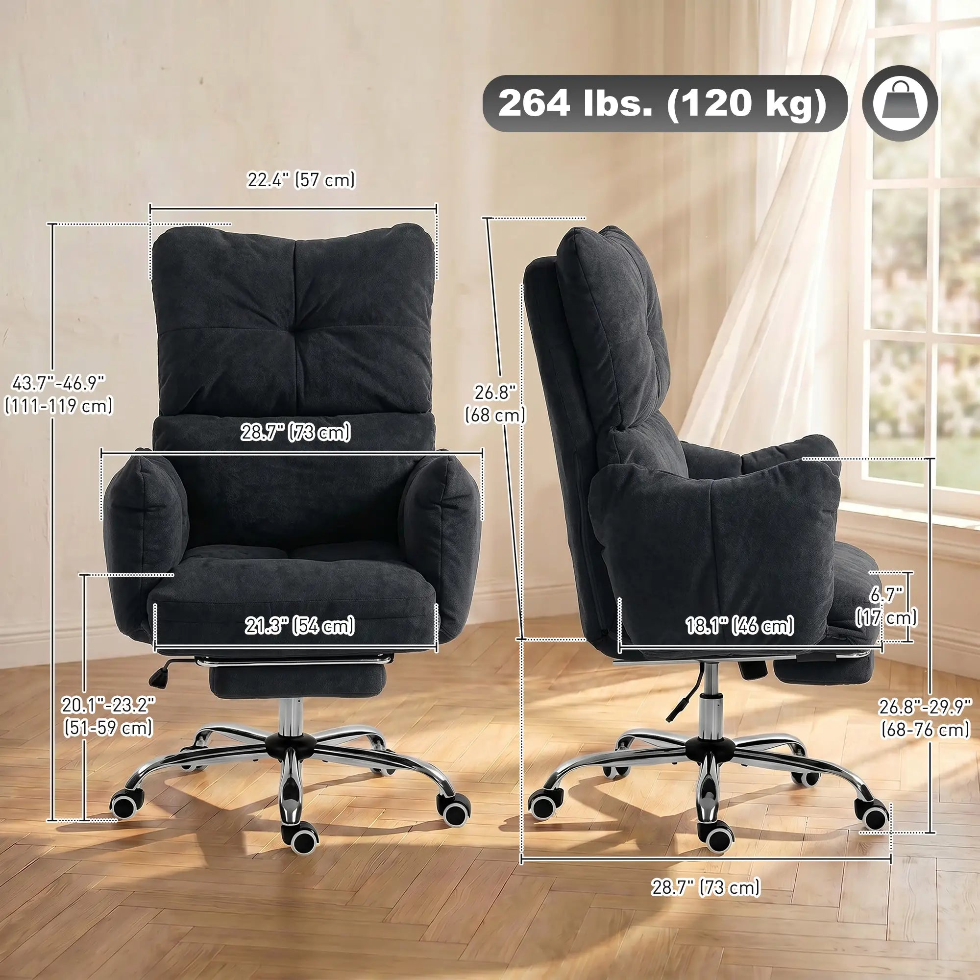 Ergonomic Office Gaming Chair With Foot Rest, Fabric, Black Task Chairs at Gallery Canada