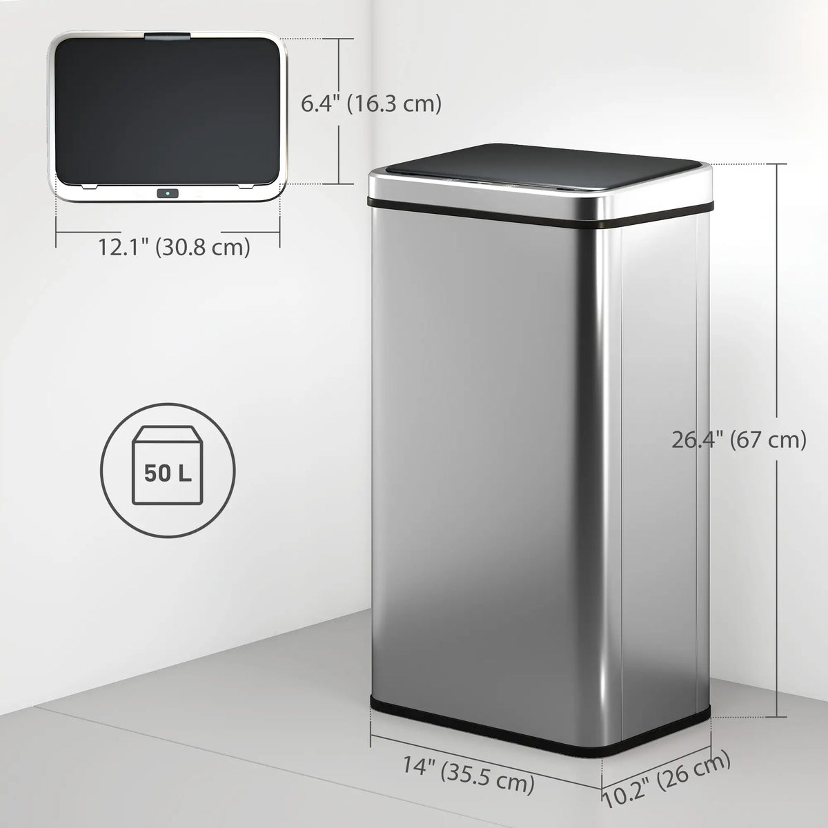 13.2 Gallon Automatic Garbage Can, Soft Close Lid, Touchless Trash Can Household Supplies at Gallery Canada