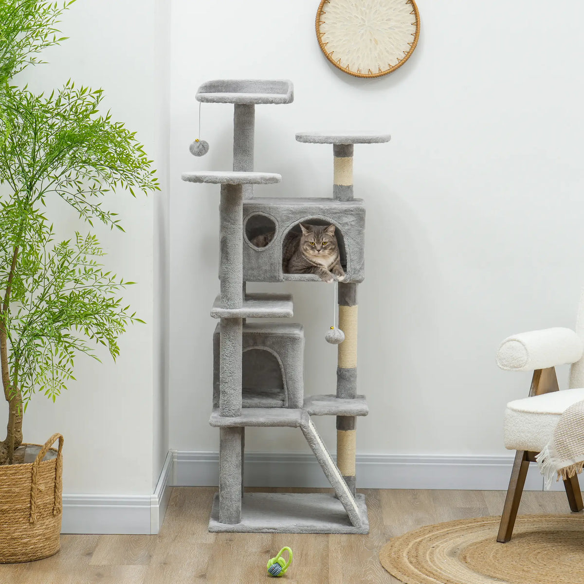 54 Cat Tree, Multi-Level Tower with Scratching Posts, Condos, Bed, Light Grey Cat Towers at Gallery Canada