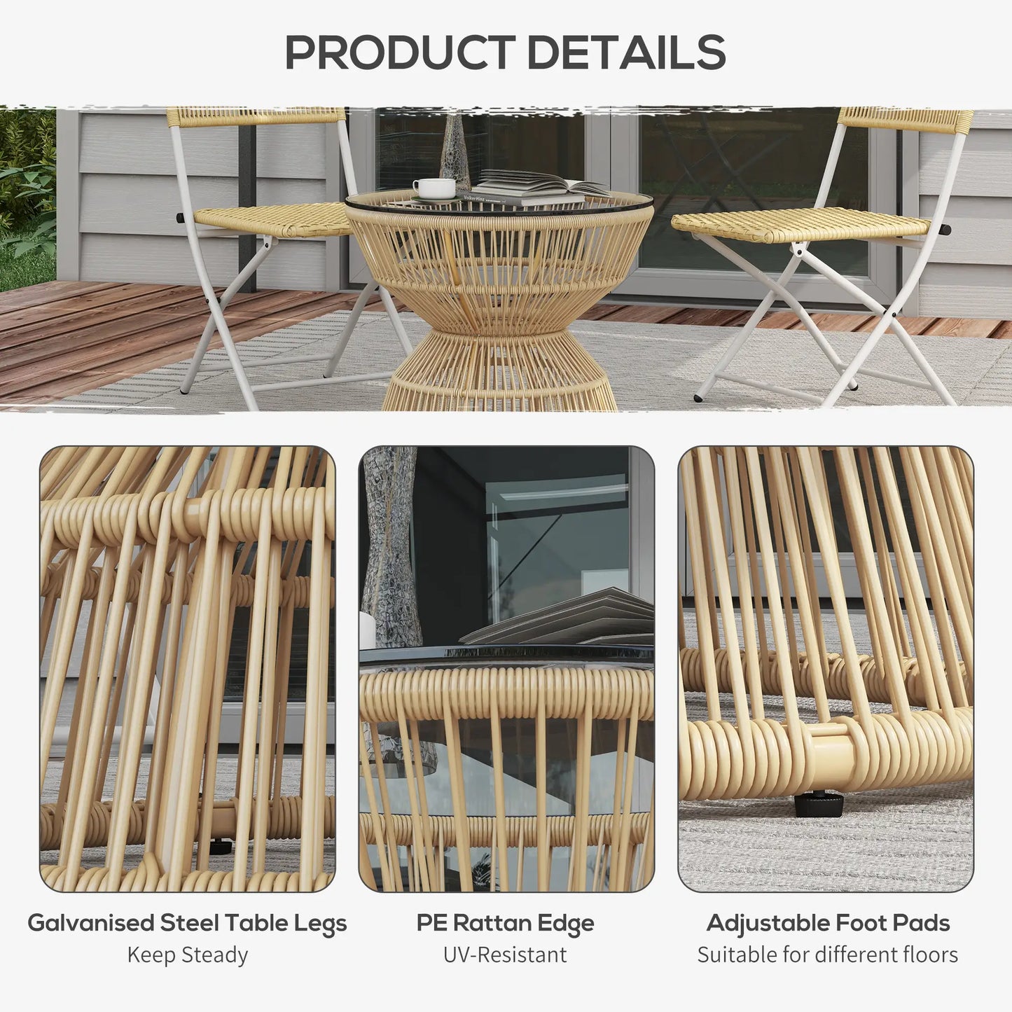 Rattan Outdoor Coffee Table, Patio End Table, Tempered Glass Top, Steel Frame Patio Side Tables at Gallery Canada