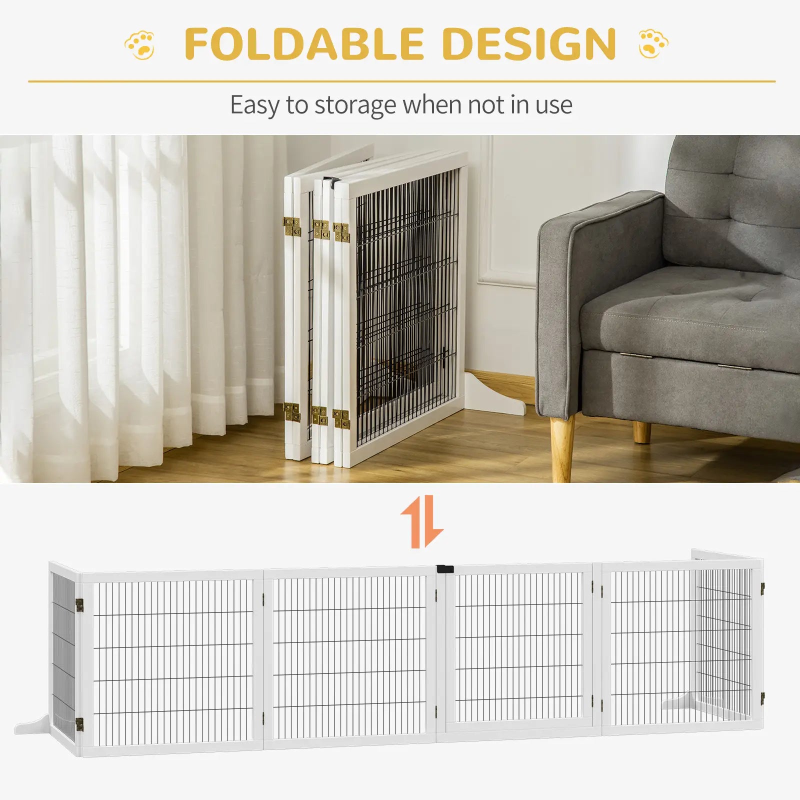 Wooden Freestanding Pet Gate, 2 Support Feet, White Houses, Kennels & Pens at Gallery Canada