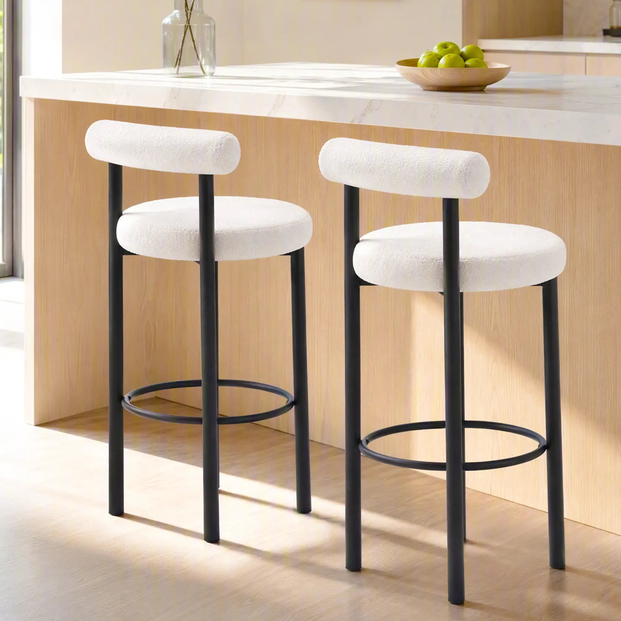 Sherpa Upholstered Bar Stools Set of 2, With Backrest and Footrest Bar Stools at Gallery Canada