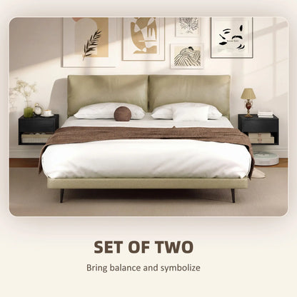 Floating Nightstand Set of 2, Wall Mounted Bedside Table with Drawer, Black Bedside Tables at Gallery Canada