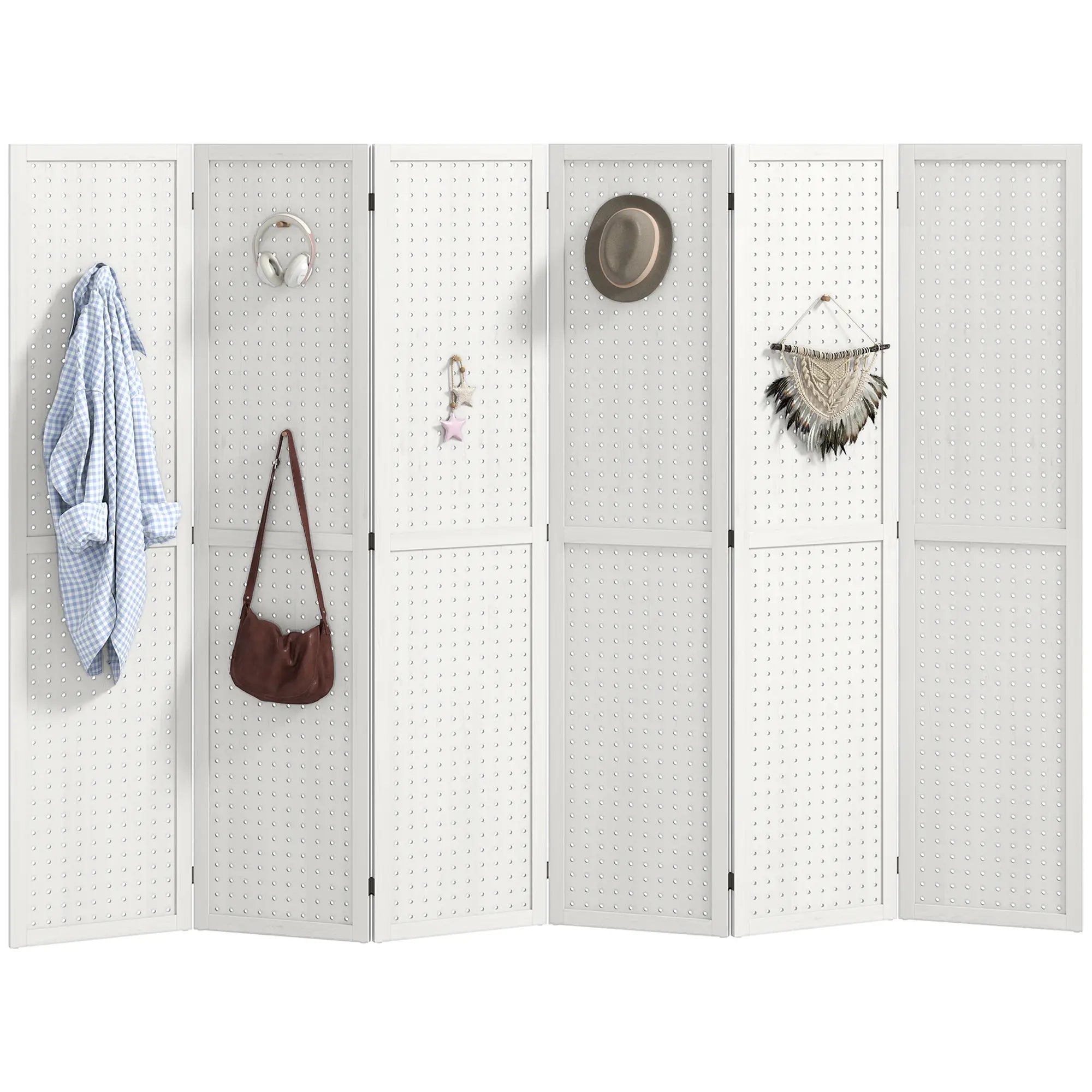 5.6 Ft. 6-Panel Room Divider, Pegboard Privacy Screen, White Room Dividers at Gallery Canada
