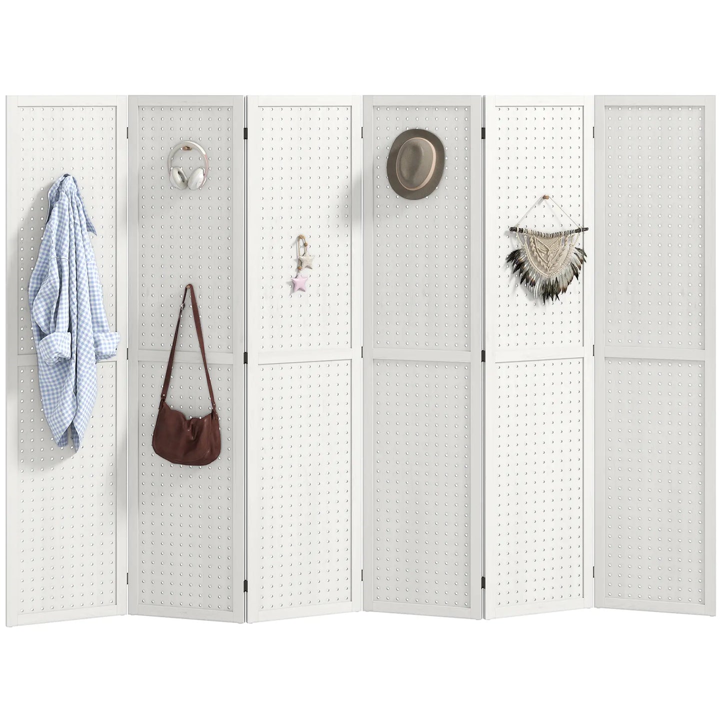 5.6 Ft. 6-Panel Room Divider, Pegboard Privacy Screen, White Room Dividers at Gallery Canada