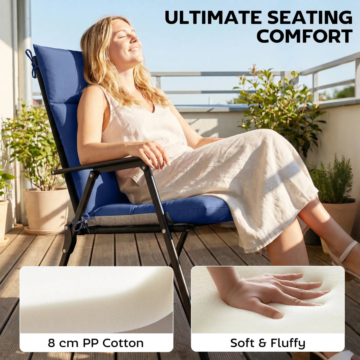 Patio Chair Cushions Set of 4, Waterproof Non-Slip, 44"x21", Navy Blue Patio Chair Cushions at Gallery Canada