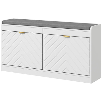 Shoe Storage with Seat, Upholstered Hallway Bench, Shoe Bench with 2 Flip Drawers and 4 Vents for 8 Pairs of Shoes Shoe Storage Cabinets & Racks White at Gallery Canada
