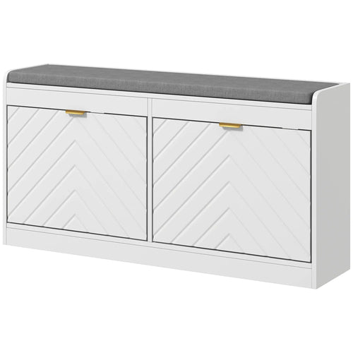 Shoe Storage with Seat, Upholstered Hallway Bench, Shoe Bench with 2 Flip Drawers and 4 Vents for 8 Pairs of Shoes