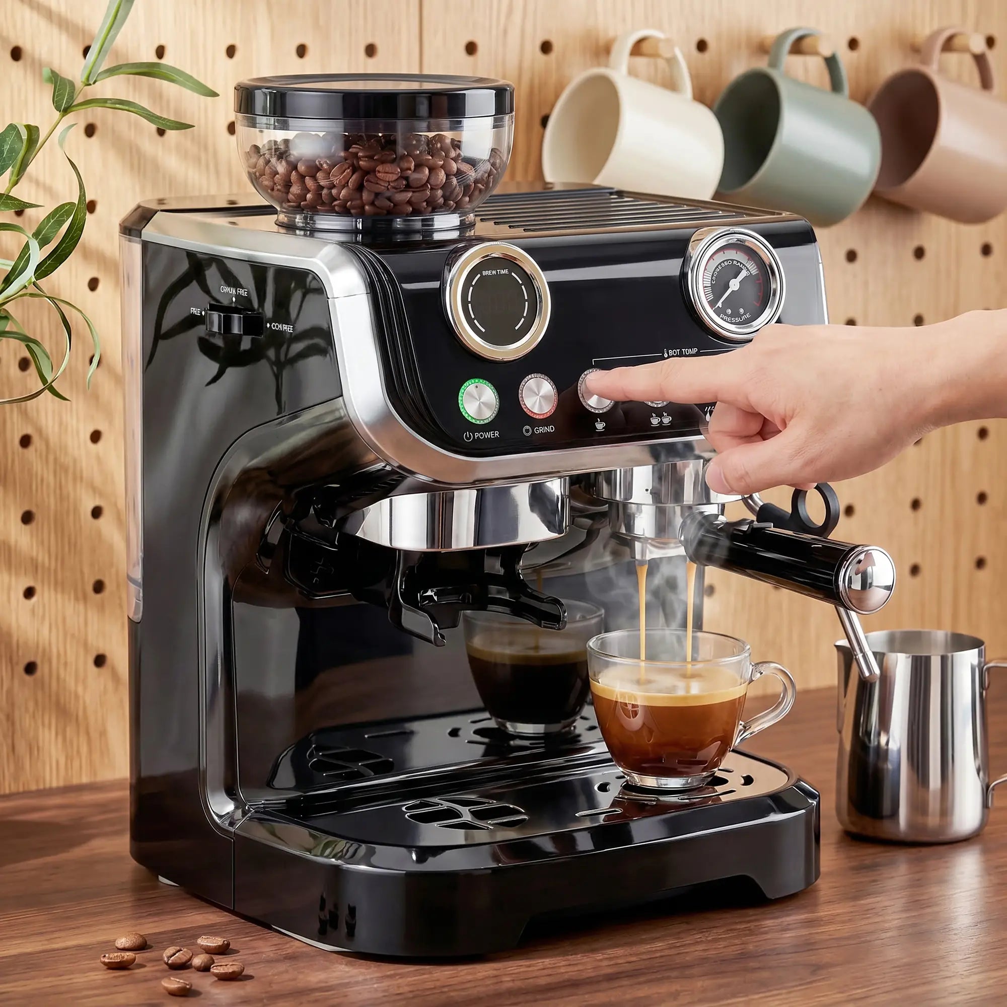 15 Bar Espresso Machine With Grinder & Milk Frother, Stainless Steel, Black Small Kitchen Appliances at Gallery Canada