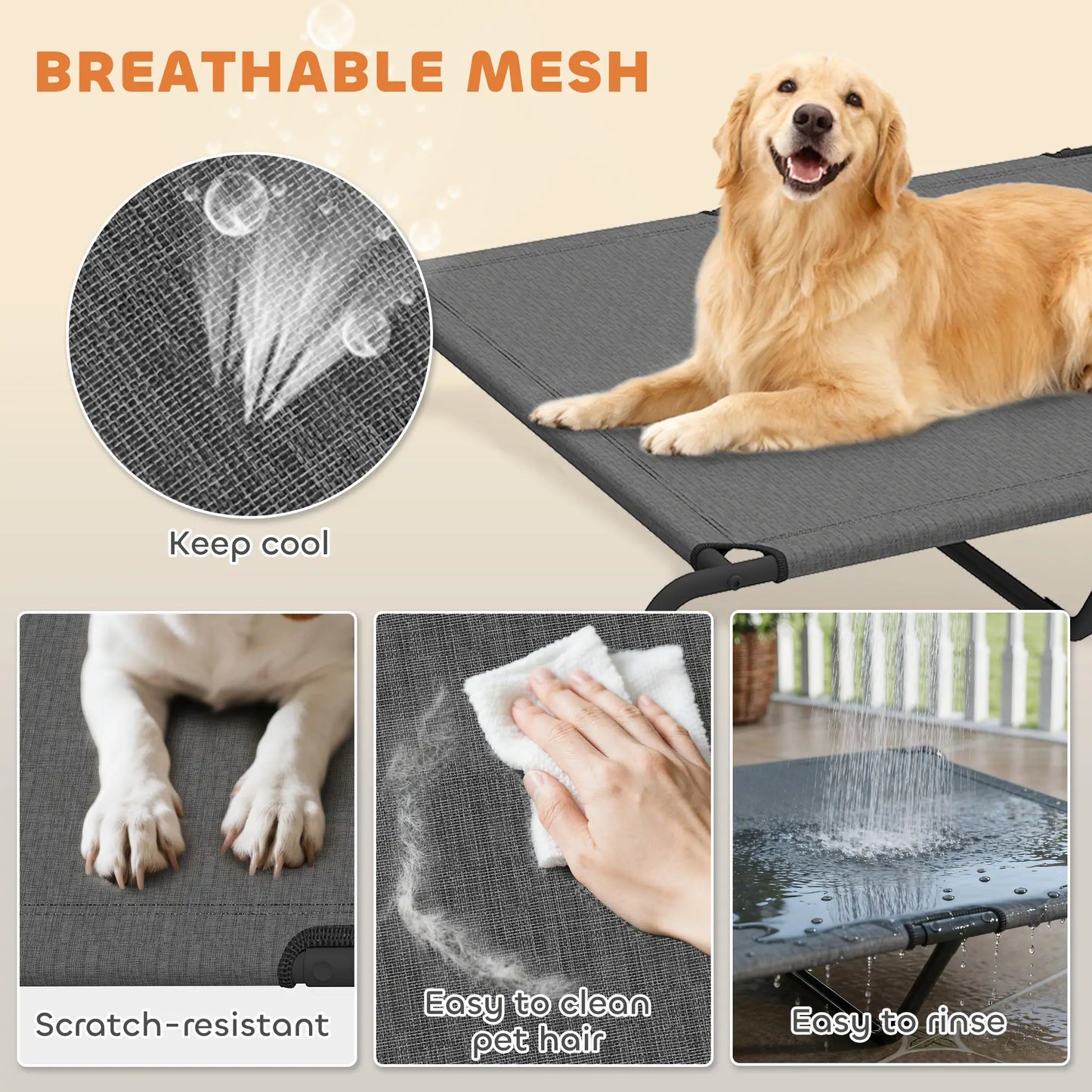 Elevated Dog Bed, Outdoor Dog Cot, Large Dogs, Breathable Mesh, Grey Elevated Dog Beds at Gallery Canada
