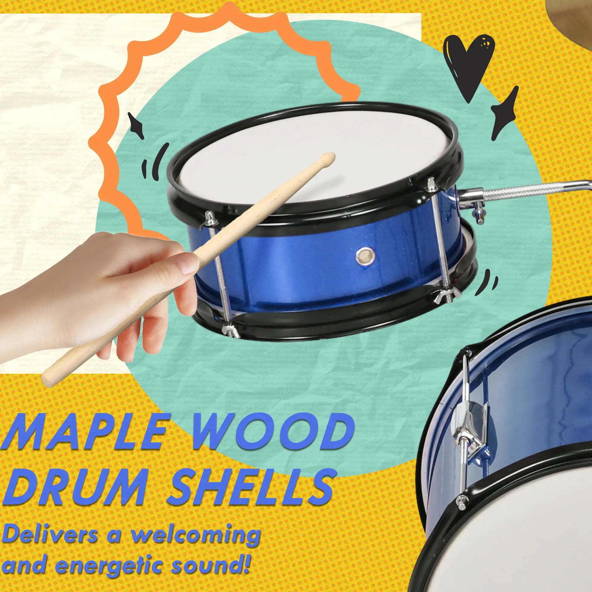 7 Piece Kids Drum Set, Throne, Cymbal, Pedal, Drumsticks, Blue Electronic Musical Pianos at Gallery Canada