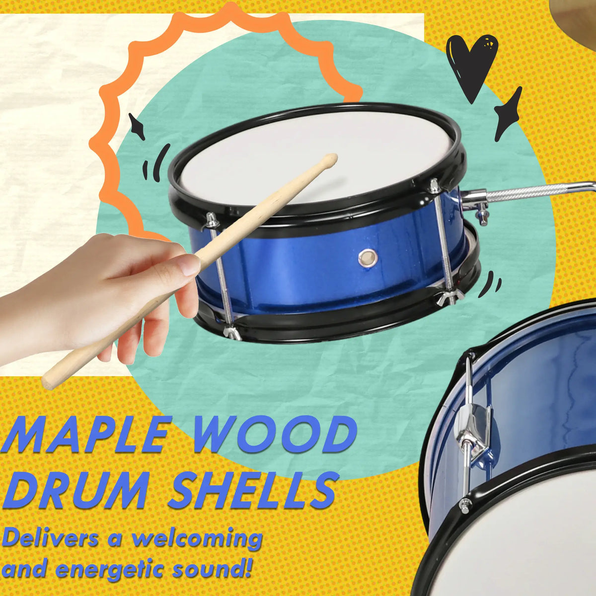 7 Piece Kids Drum Set, Throne, Cymbal, Pedal, Drumsticks, Blue Electronic Musical Pianos at Gallery Canada