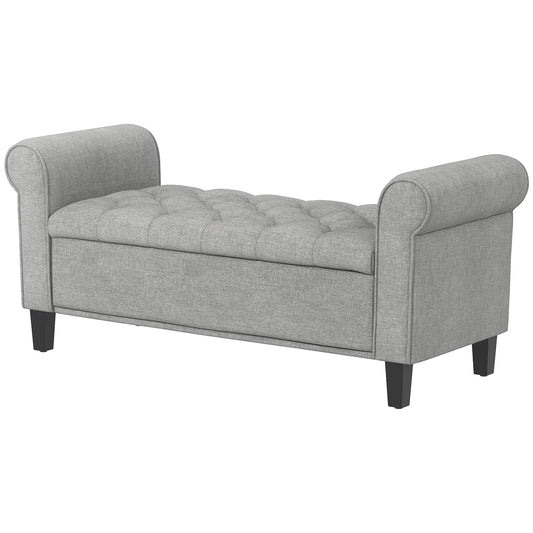 50 Inches Storage Ottoman, Light Grey, Upholstered Bench With Rolled Arms, Light Grey Storage Ottomans & Benches Light Grey at Gallery Canada