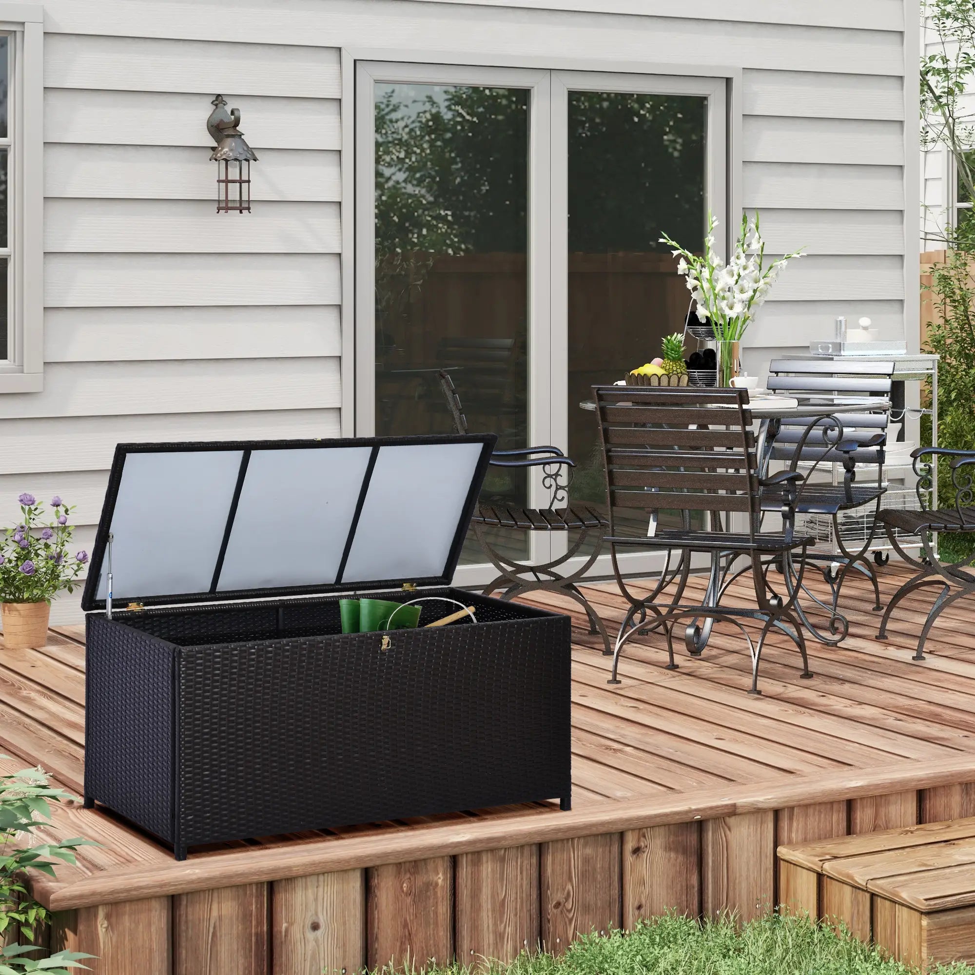 75 Gallon Rattan Outdoor Storage Box, Dark Brown Patio Storage Boxes at Gallery Canada