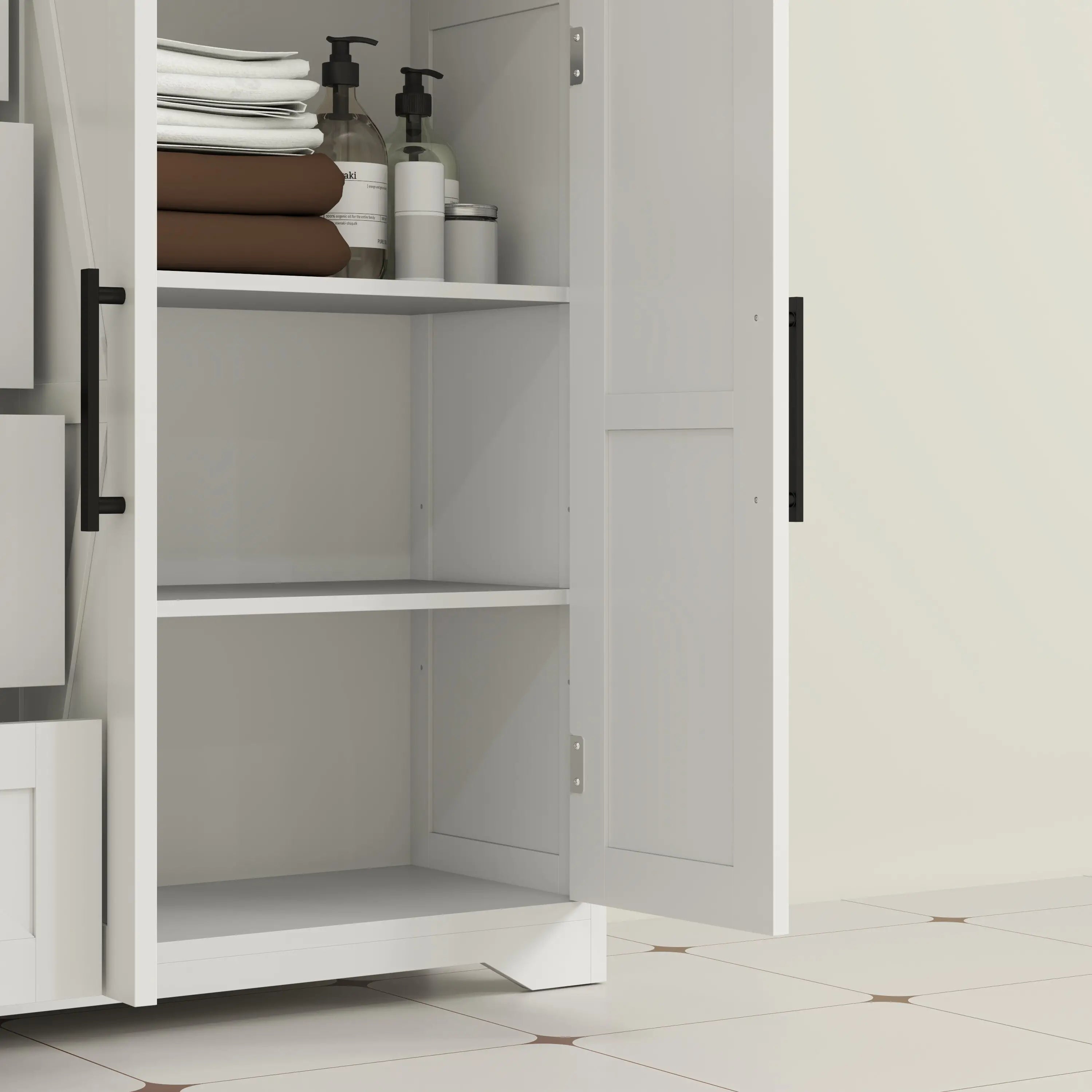 Farmhouse Bathroom Floor Cabinet, Adjustable Shelf, White Bathroom Cabinets at Gallery Canada