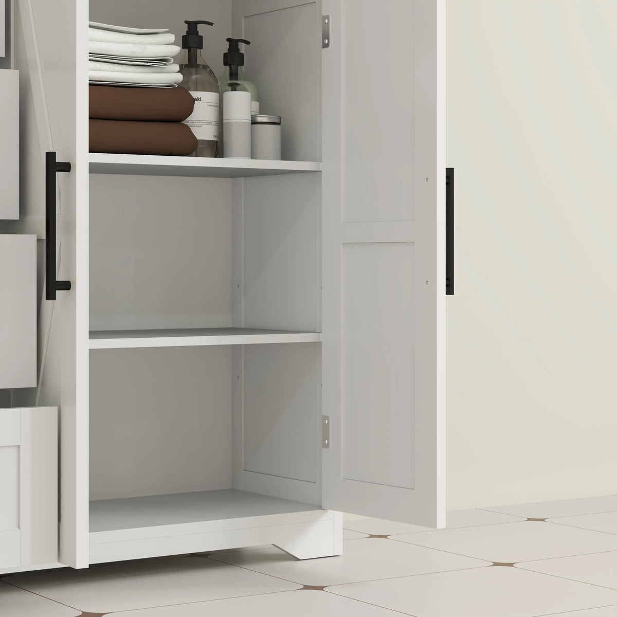 Farmhouse Bathroom Floor Cabinet, Adjustable Shelf, White Bathroom Cabinets at Gallery Canada