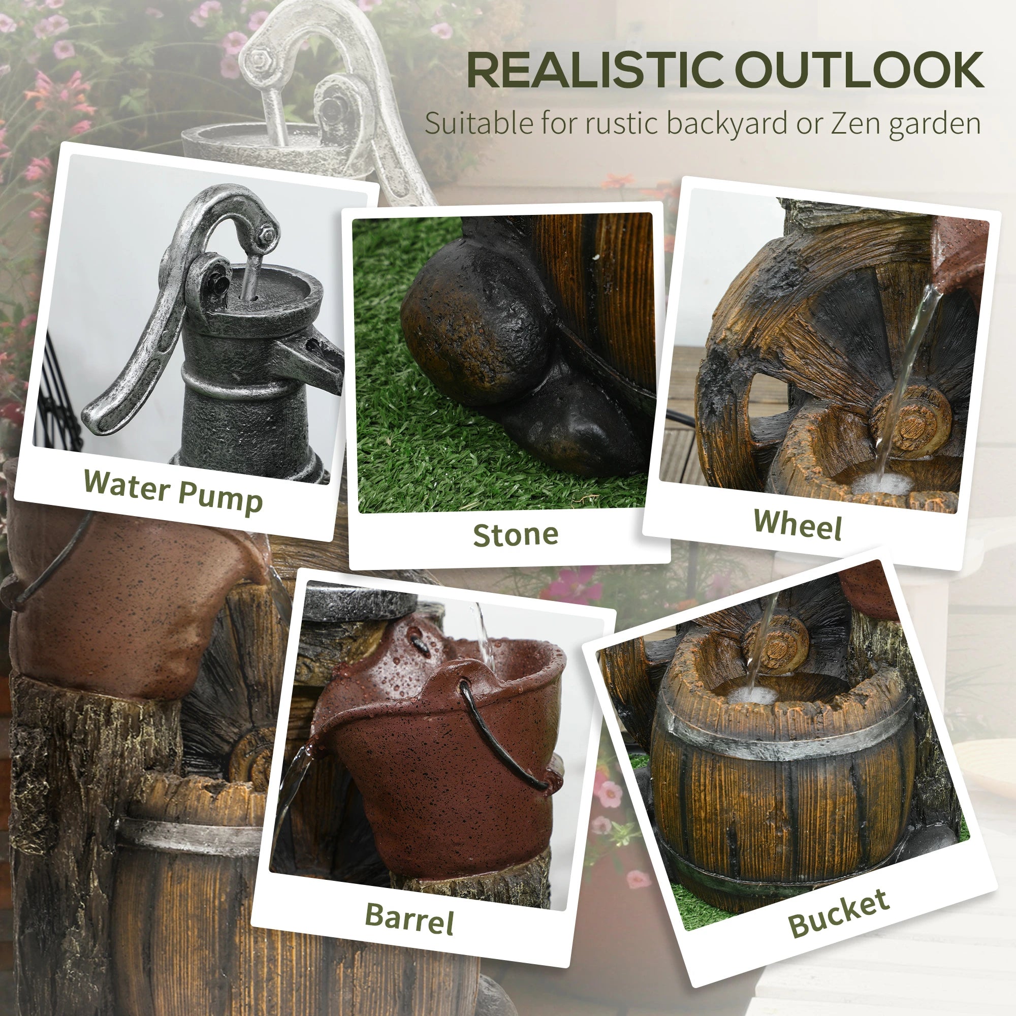 Rustic Waterfall Fountain, 3-Tier Cascading Outdoor, Adjustable Flow Water Fountains at Gallery Canada