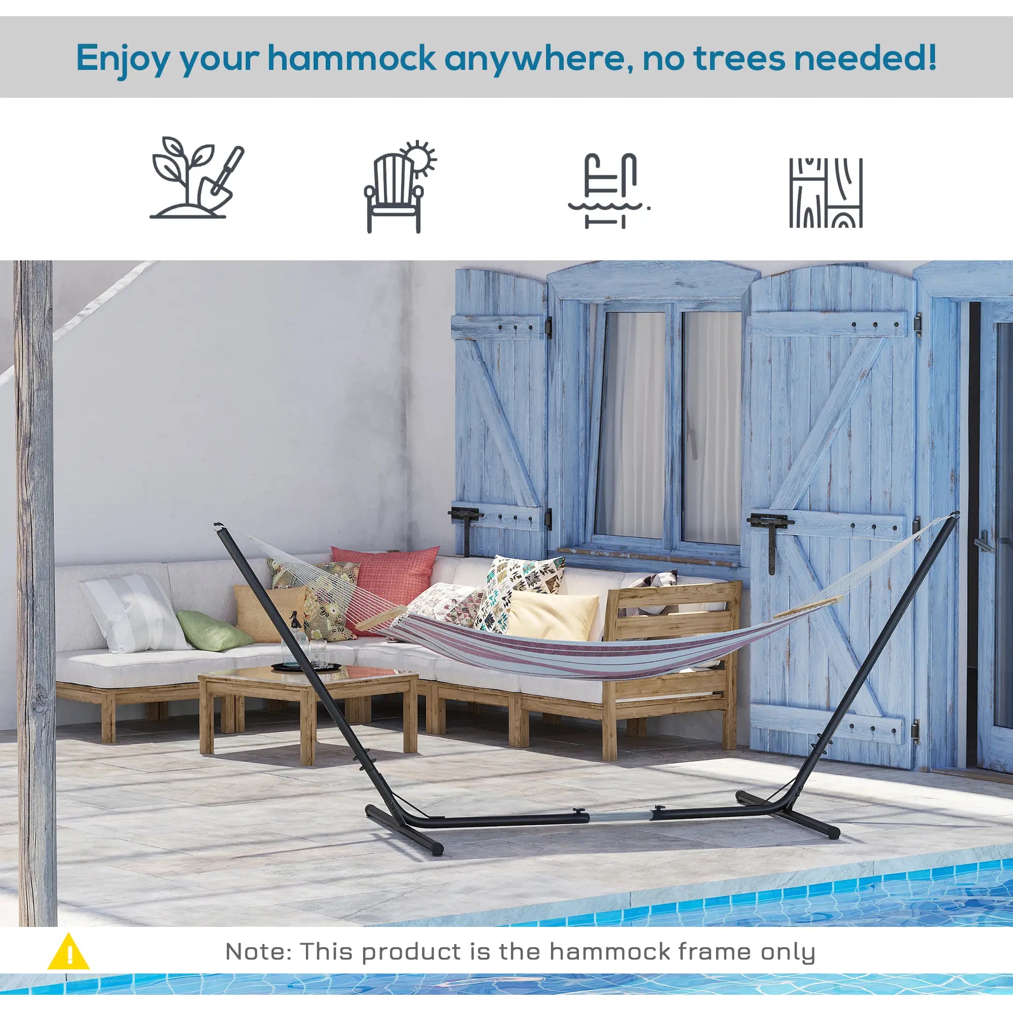 Adjustable Hammock Stand, Fits 10-13 Ft, Up to 264 Lbs, Black Hammock Stands at Gallery Canada