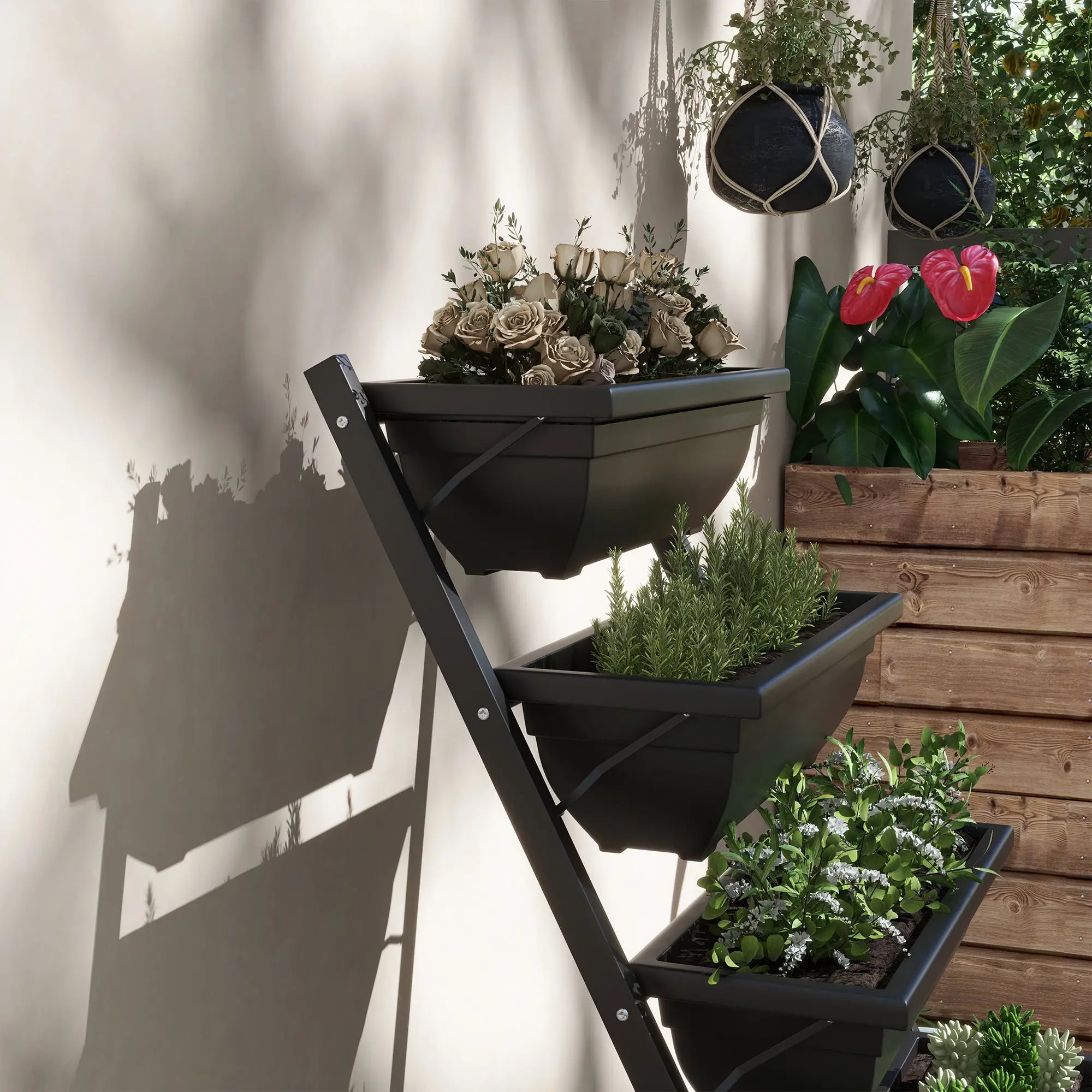 5-Tier Raised Garden Bed, 5 Planter Box, Outdoor Plant Stand, Black Plant Stands at Gallery Canada