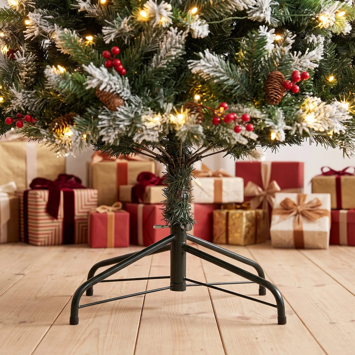 7ft Flocked Prelit Spruce Christmas Tree, Dual Colour, Remote, Hinged, Dual Colour Pencil Christmas Trees at Gallery Canada