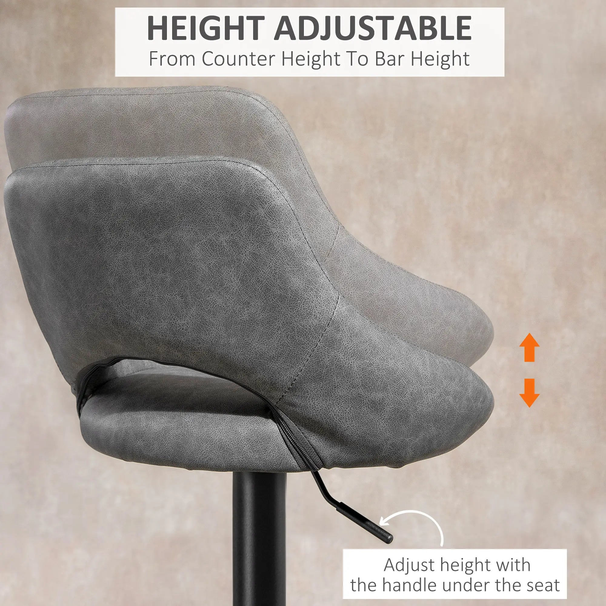 Swivel Counter Height Barstools Set of 2, Adjustable Height, Faux Leather, Grey Bar Stools at Gallery Canada