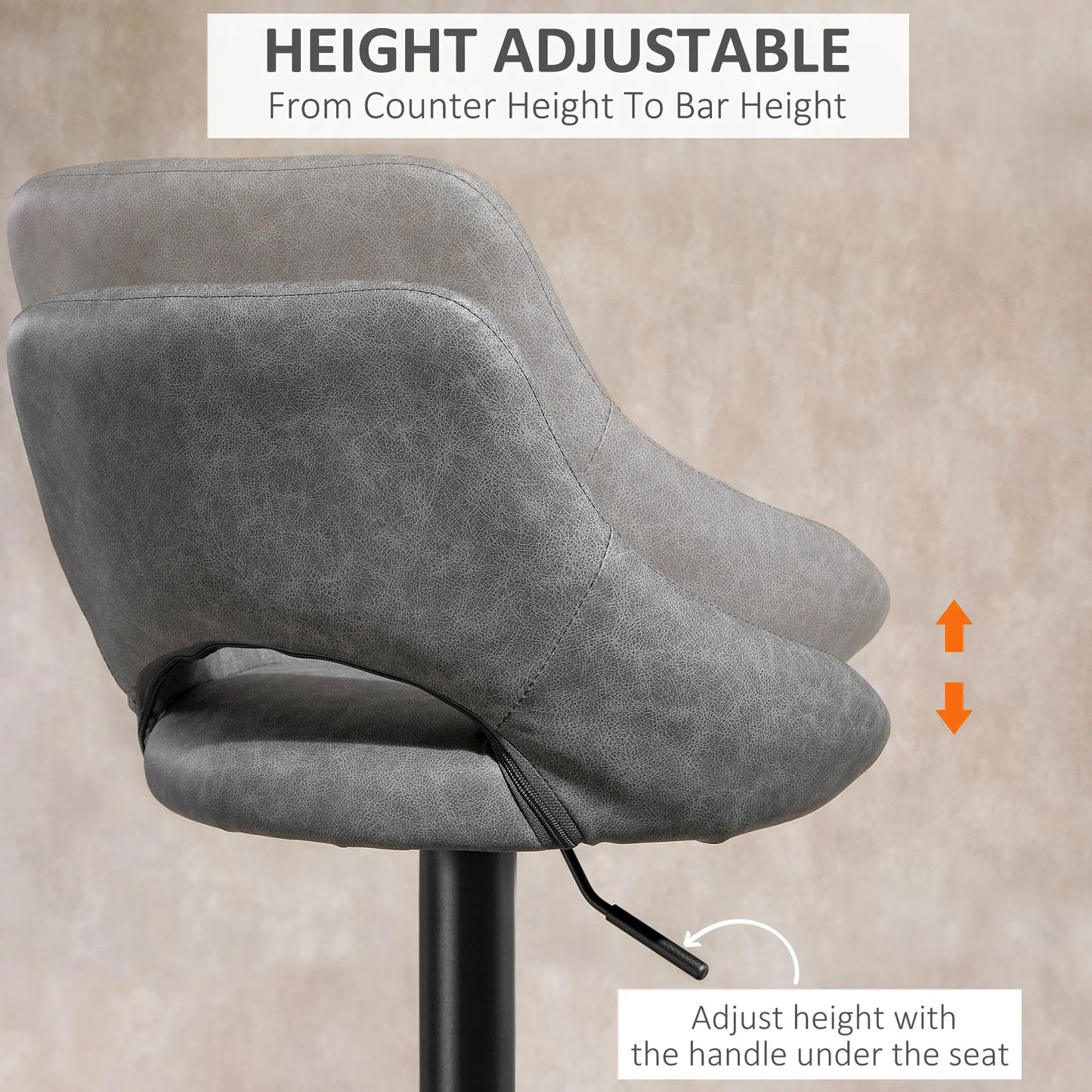 Swivel Counter Height Barstools Set of 2, Adjustable Height, Faux Leather, Grey Bar Stools at Gallery Canada